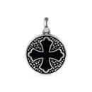 Oxidized 925 Sterling Silver Disc Black Stone Cross Patonce Pendant - OXP00002