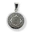 Oxidized 925 Sterling Silver Diamond Cut Flat Aztec Mayan Calendar Pendant - OXP00067
