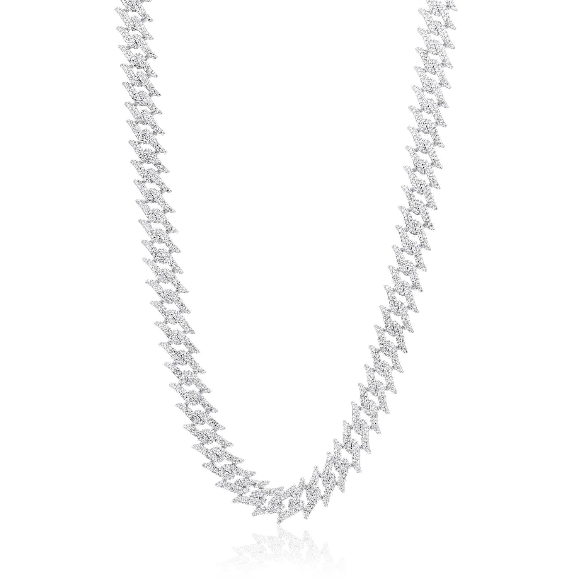 Rhodium Plated 925 Sterling Silver CZ Encrusted Spike Barbed Wire 10mm Chain or Bracelet - GMN00238