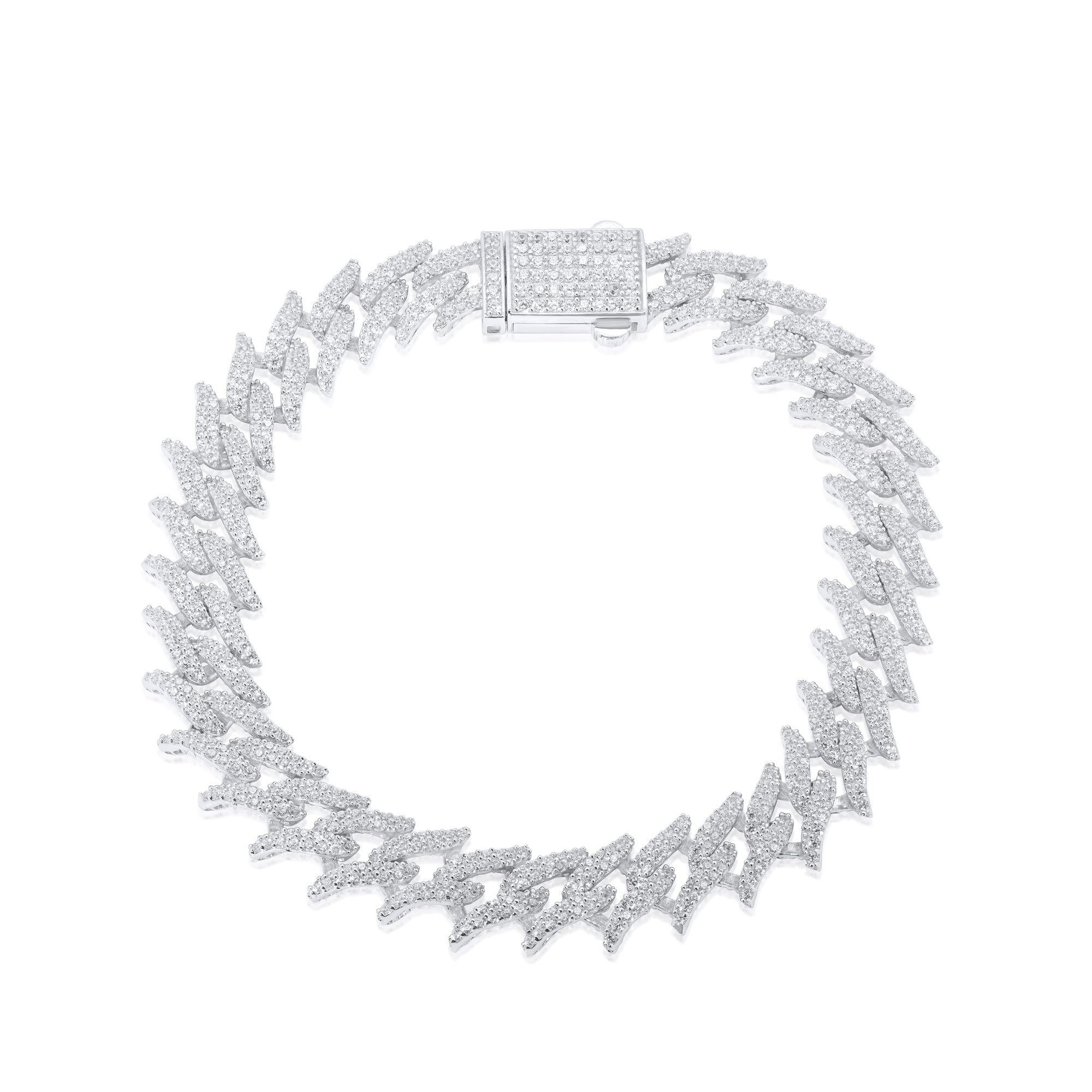 Rhodium Plated 925 Sterling Silver CZ Encrusted Spike Barbed Wire 10mm Chain or Bracelet - GMN00238