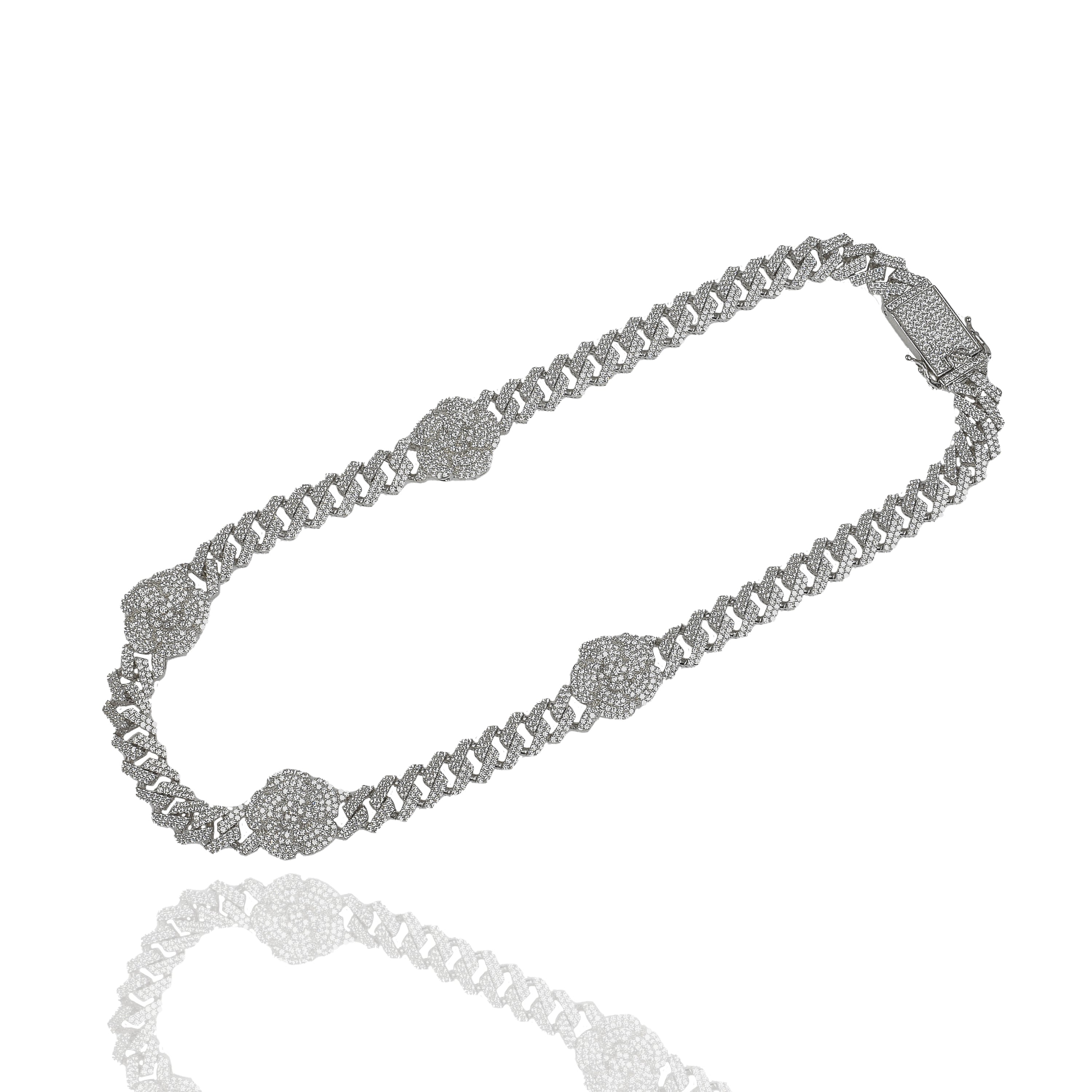 Rhodium Plated 925 Sterling Silver Iced Out Flower 10mm Monaco Necklace - GMN00240