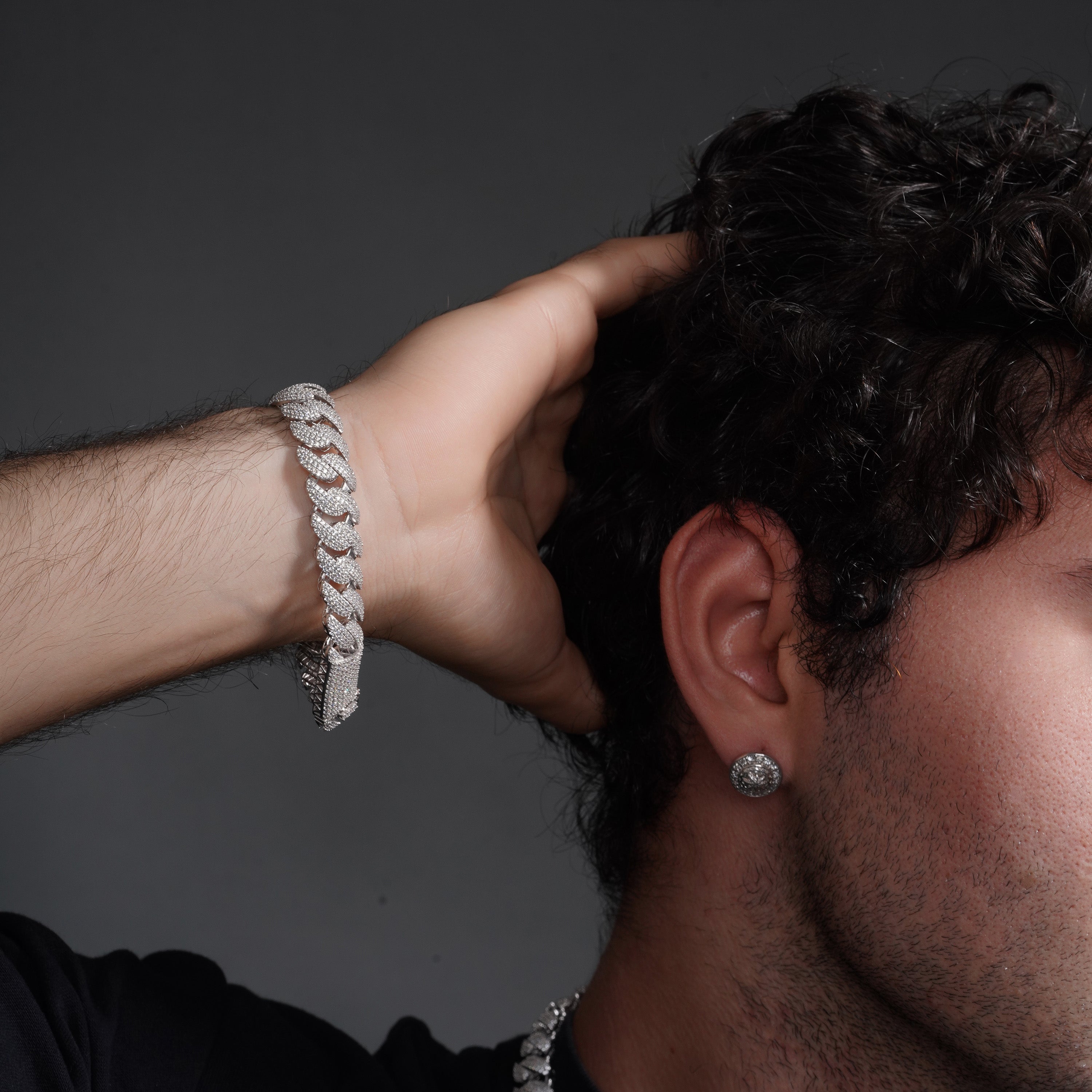 Cadena de eslabones cubanos Miami de 23 mm con incrustaciones de circonitas cúbicas en plata de ley 925 rodiada - GMN00214