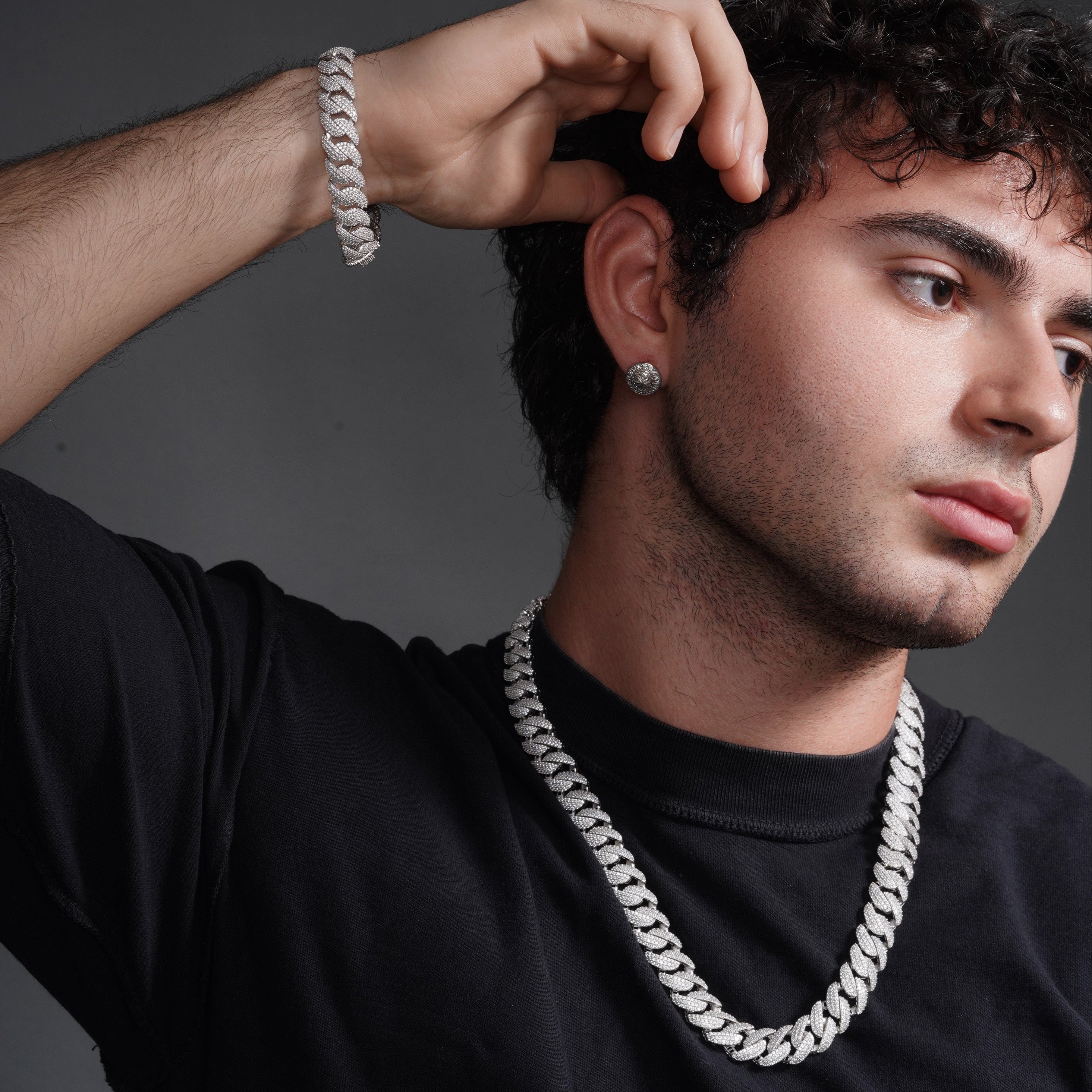 Cadena de eslabones cubanos Miami de 23 mm con incrustaciones de circonitas cúbicas en plata de ley 925 rodiada - GMN00214