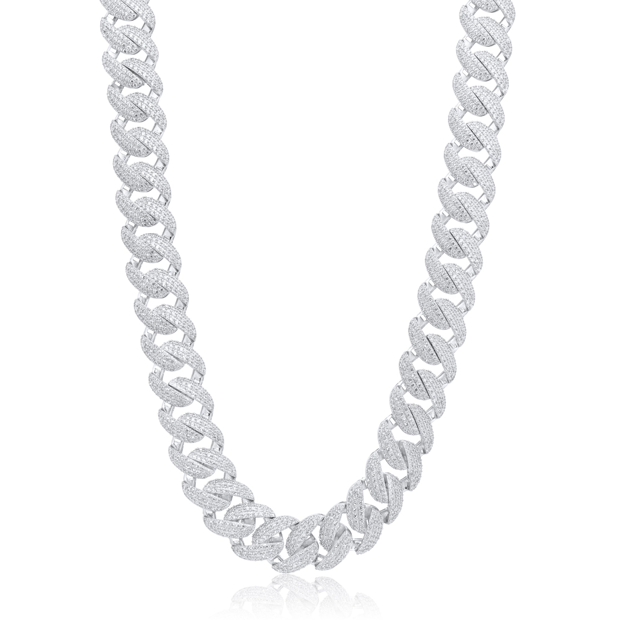 Rhodium Plated 925 Sterling Silver Pave CZ Iced Out Cuban Link 15mm Chain or Bracelet - GMN00243