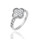 Rhodium Plated 925 Sterling Silver 8mm Clover Clear CZ Ring - PAR00445