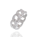 Rhodium Plated 925 Sterling Silver Iced Cuban Link Clear CZ 8.7mm Ring - PAR00449