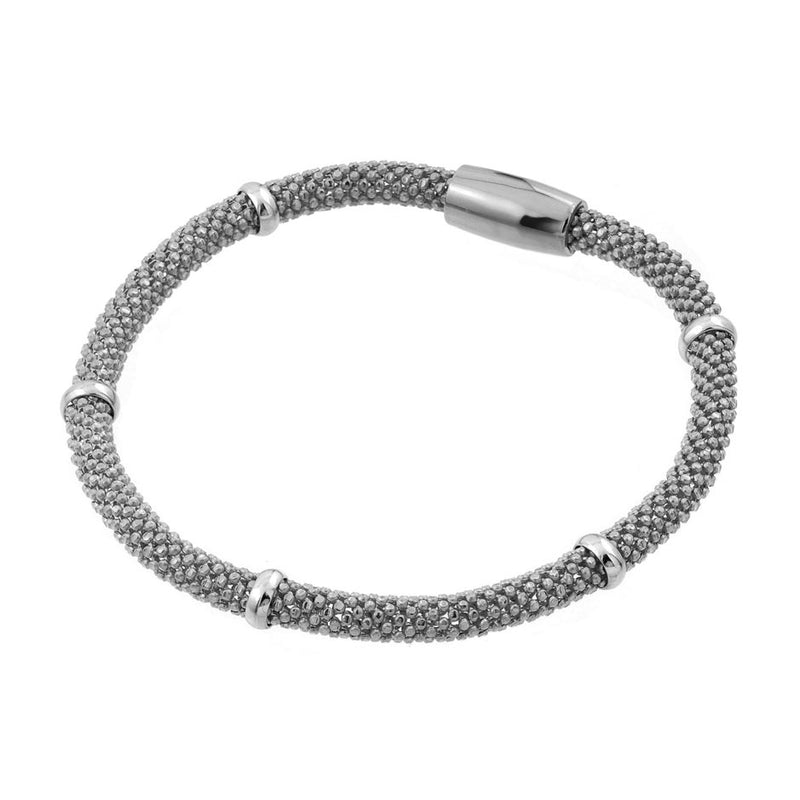 Silver 925 Rhodium Plated Thin Beaded Italian Bracelet - PSB00008RH