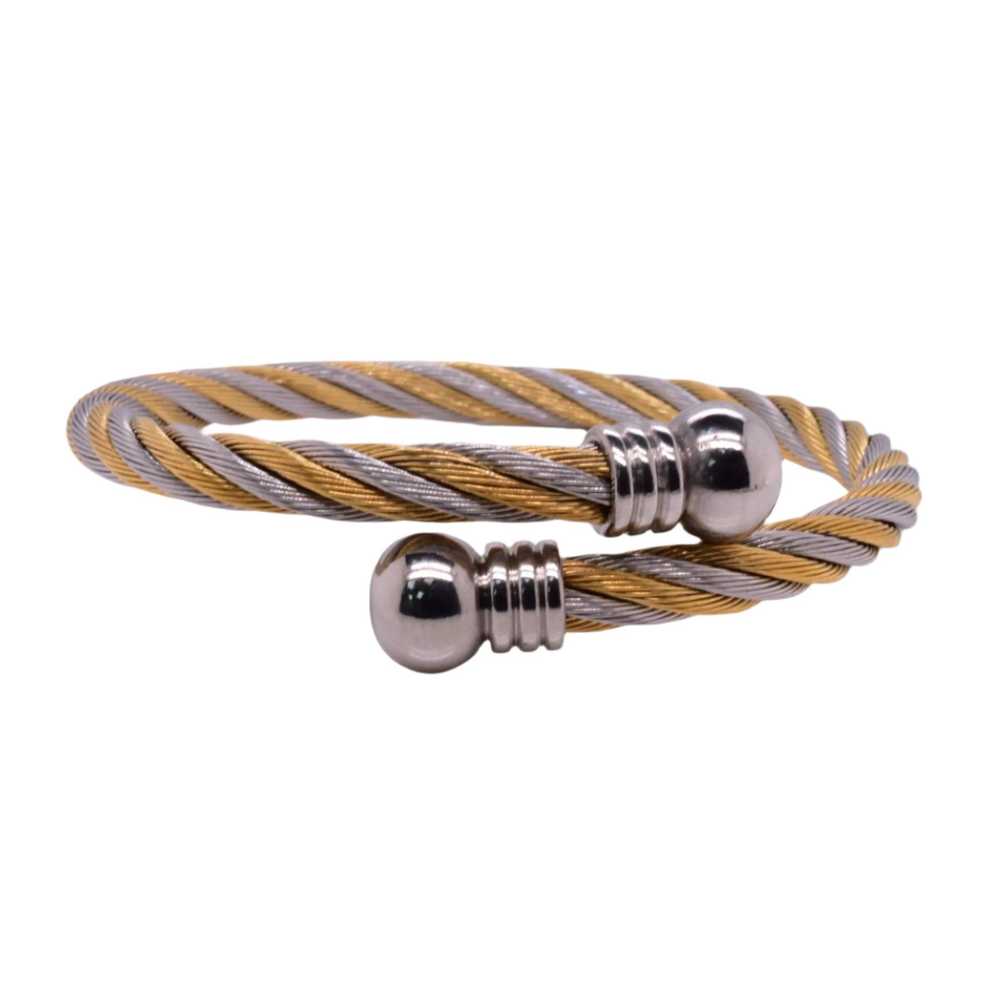 Brazalete de acero inoxidable de dos tonos con bola redonda de 4,5 mm - SBB00009