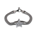 Stainless Steel Dual Strand Mesh Star Clear CZ Adjustable Bracelet - SBB00066