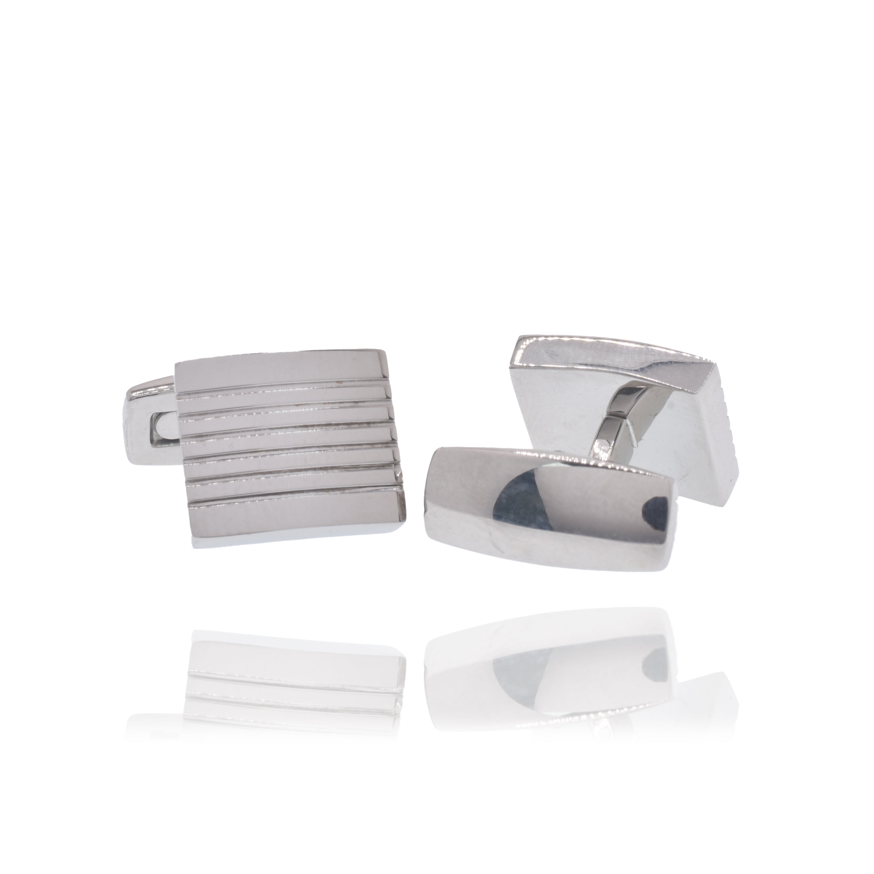 Rhodium Plated Stainless Steel Square 13mm x 15mm Whale Back Cufflink - SCU00002
