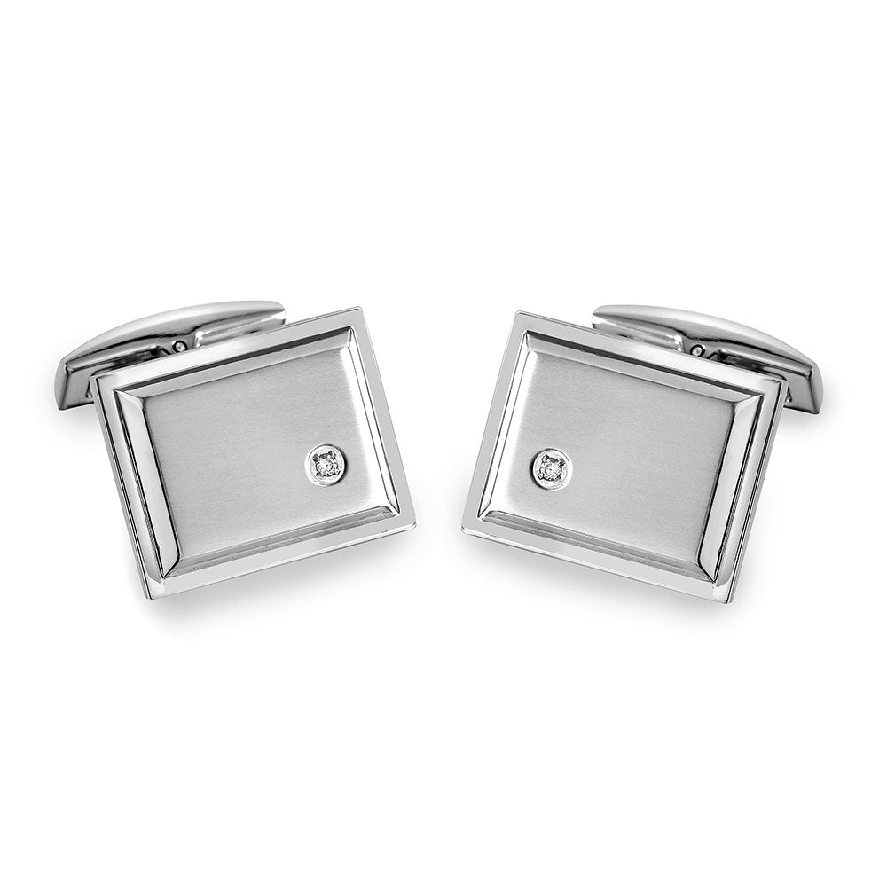 Rhodium Plated Stainless Steel Square Clear CZ 16mm x 20mm Whale Back Cufflink - SCU000012