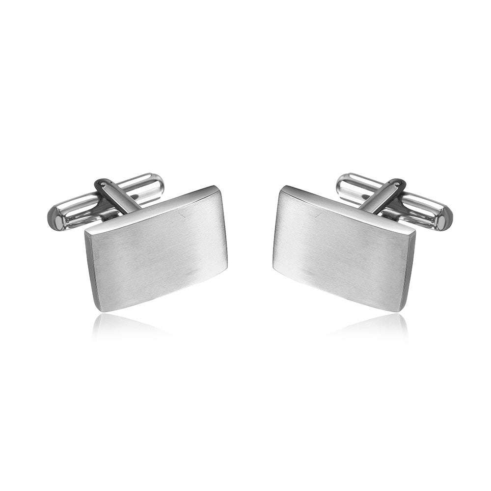 Brushed Finished Stainless Steel 12mm x 19mm Bullet Back Cufflink - SCU000013