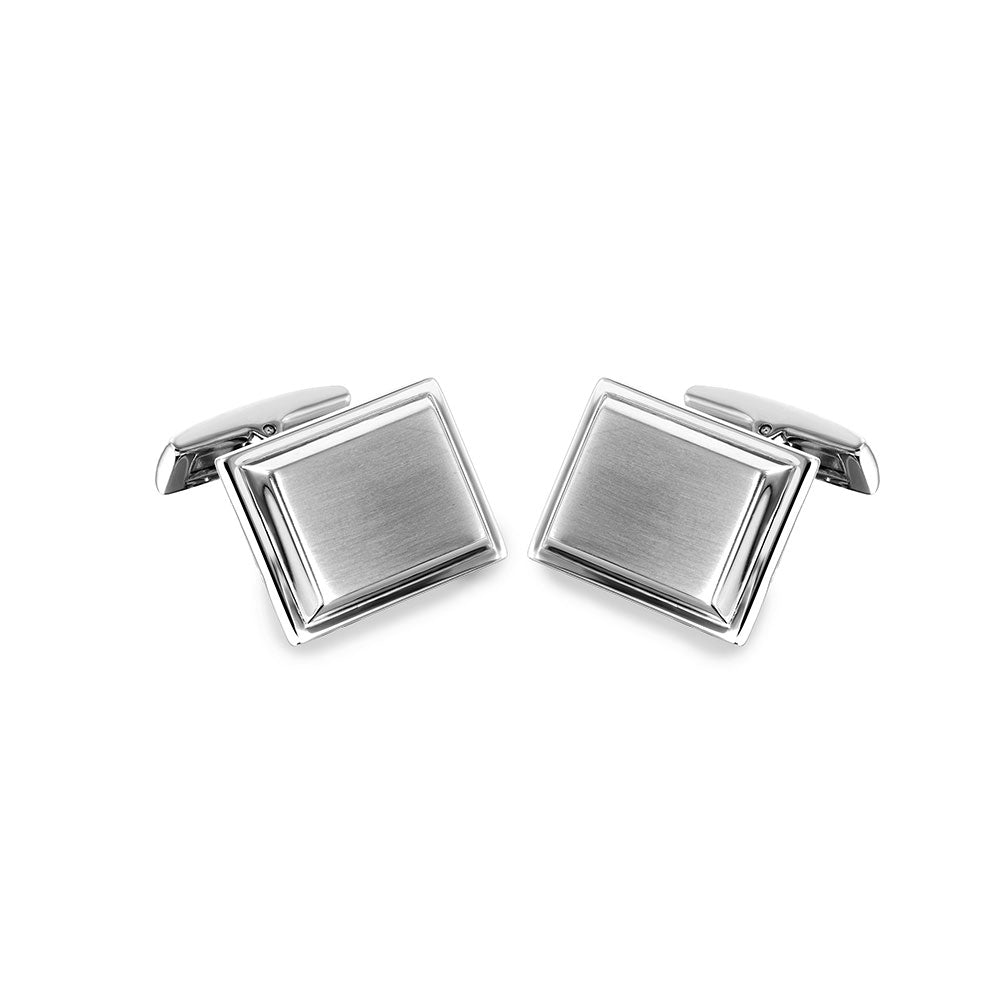Rhodium Plated Stainless Steel Square 16mm x 20mm Whale Back Cufflink - SCU000019