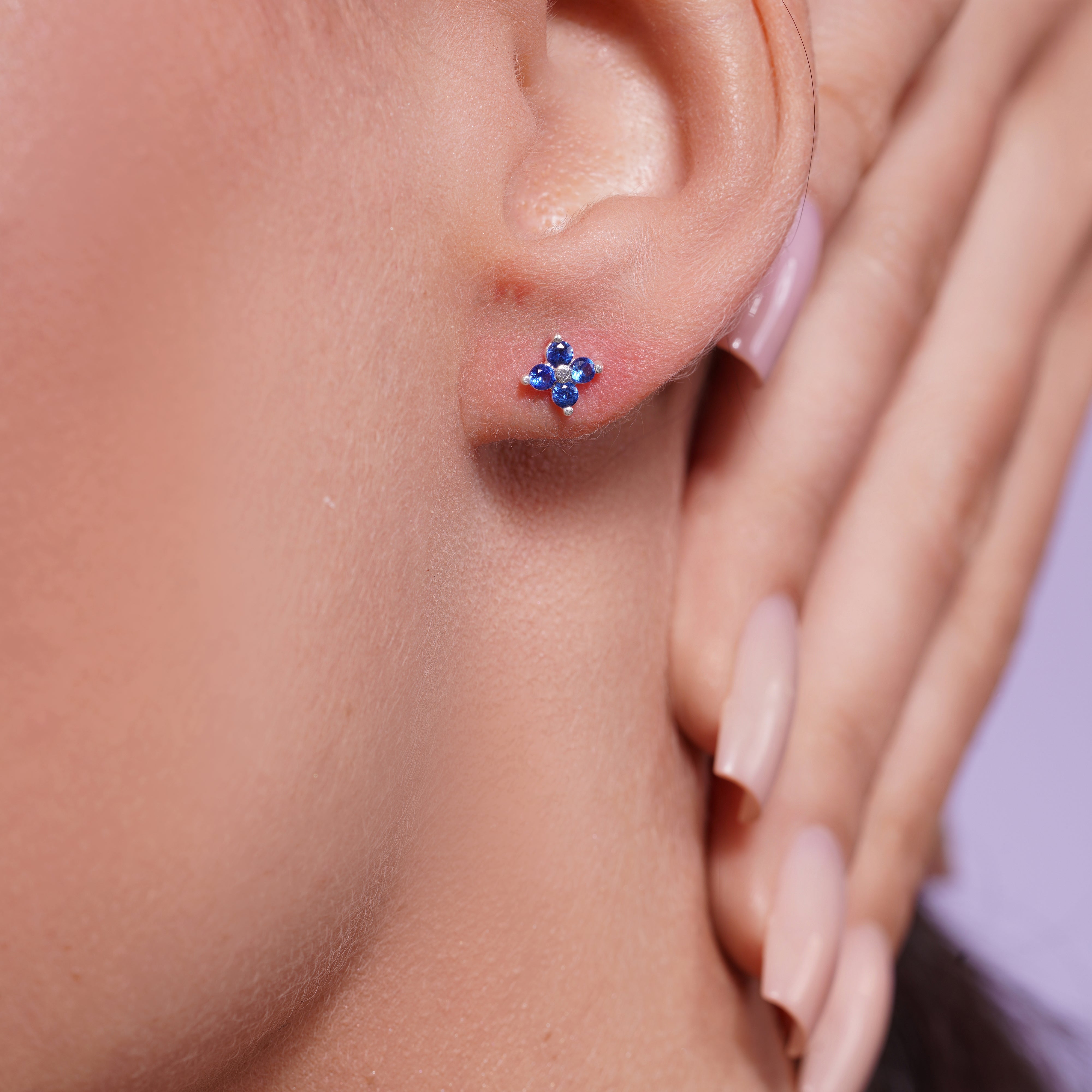 High Polished 925 Silver CZ Clover Flower Earrings - SIL00006