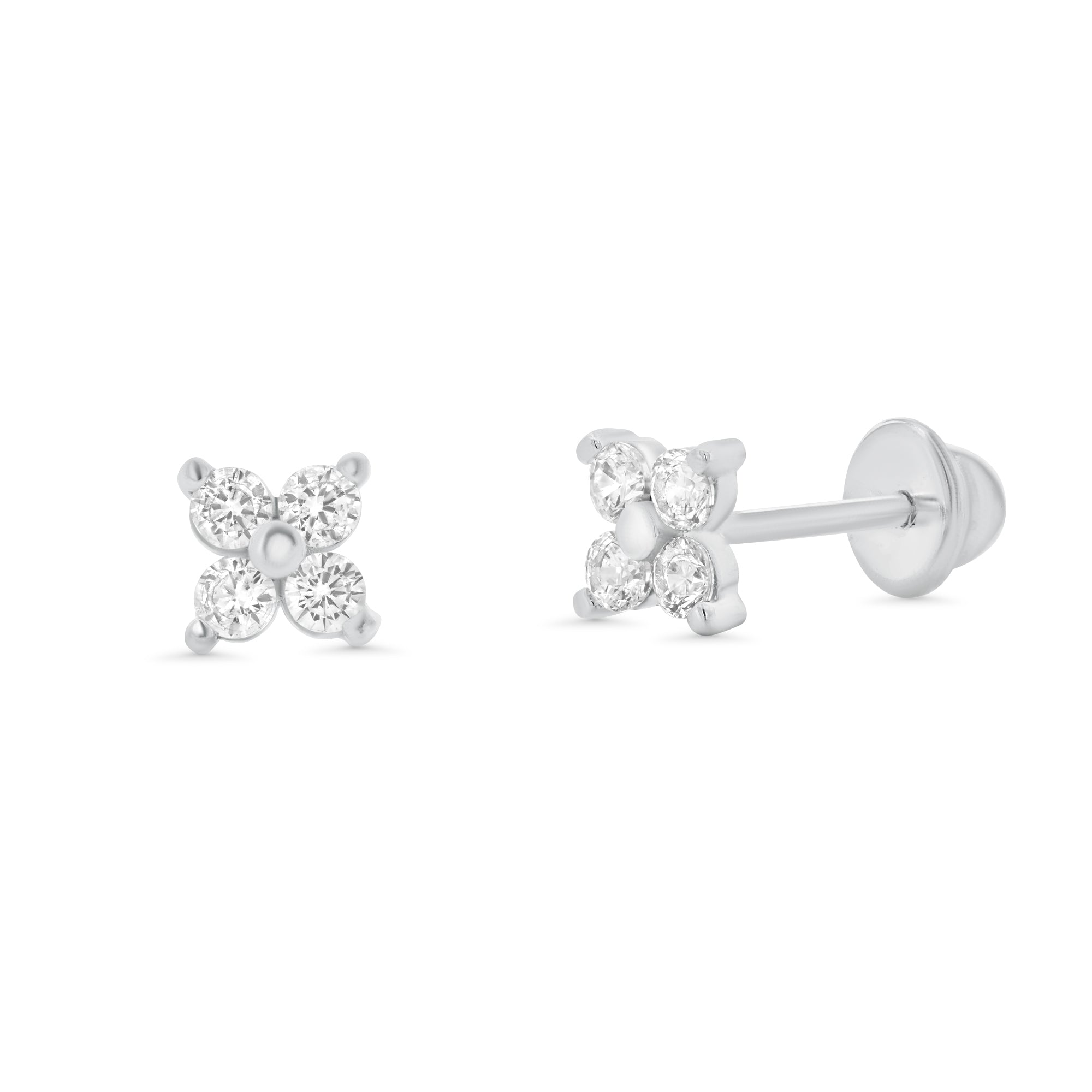 High Polished 925 Silver CZ Clover Flower Earrings - SIL00006