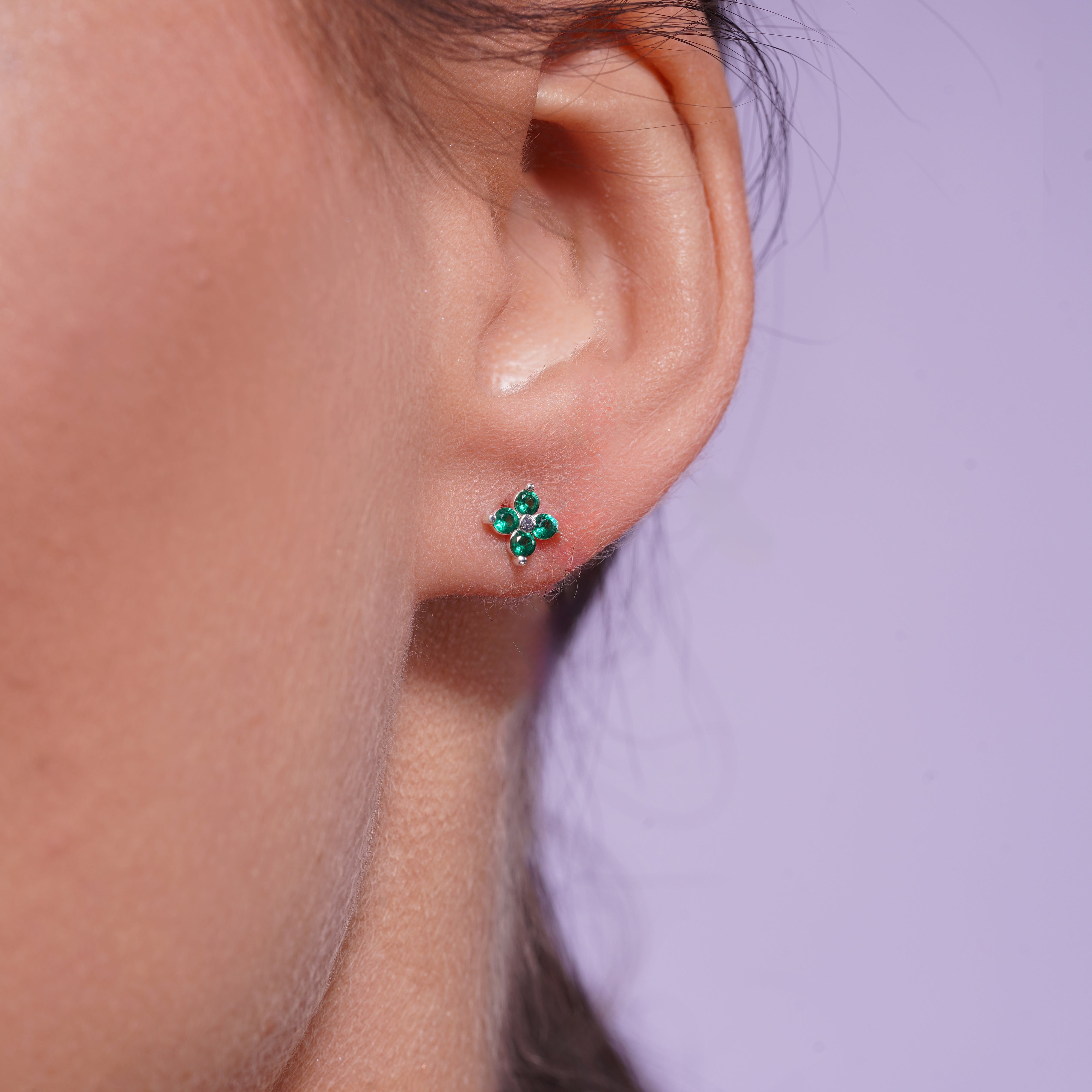 High Polished 925 Silver CZ Clover Flower Earrings - SIL00006