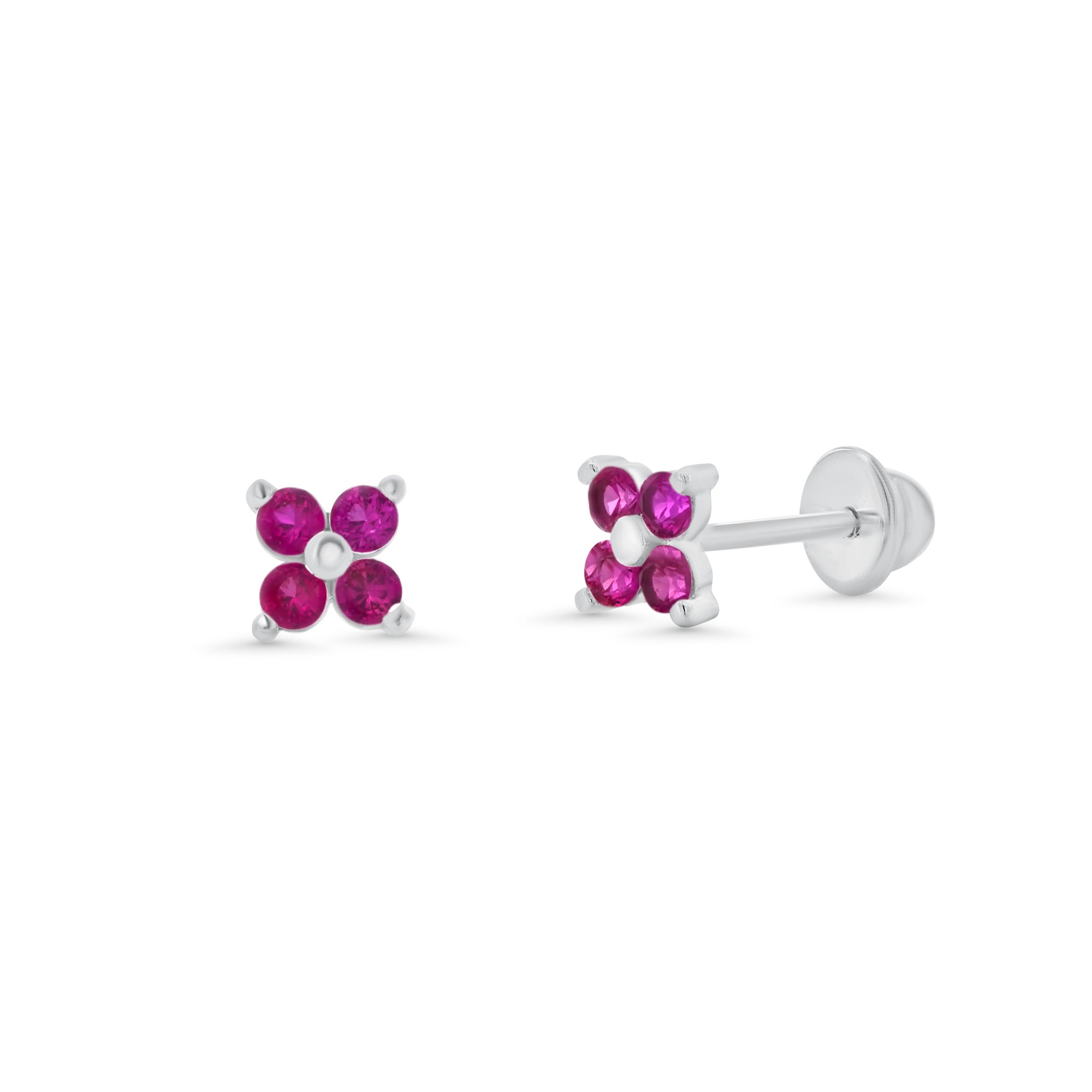 High Polished 925 Silver CZ Clover Flower Earrings - SIL00006