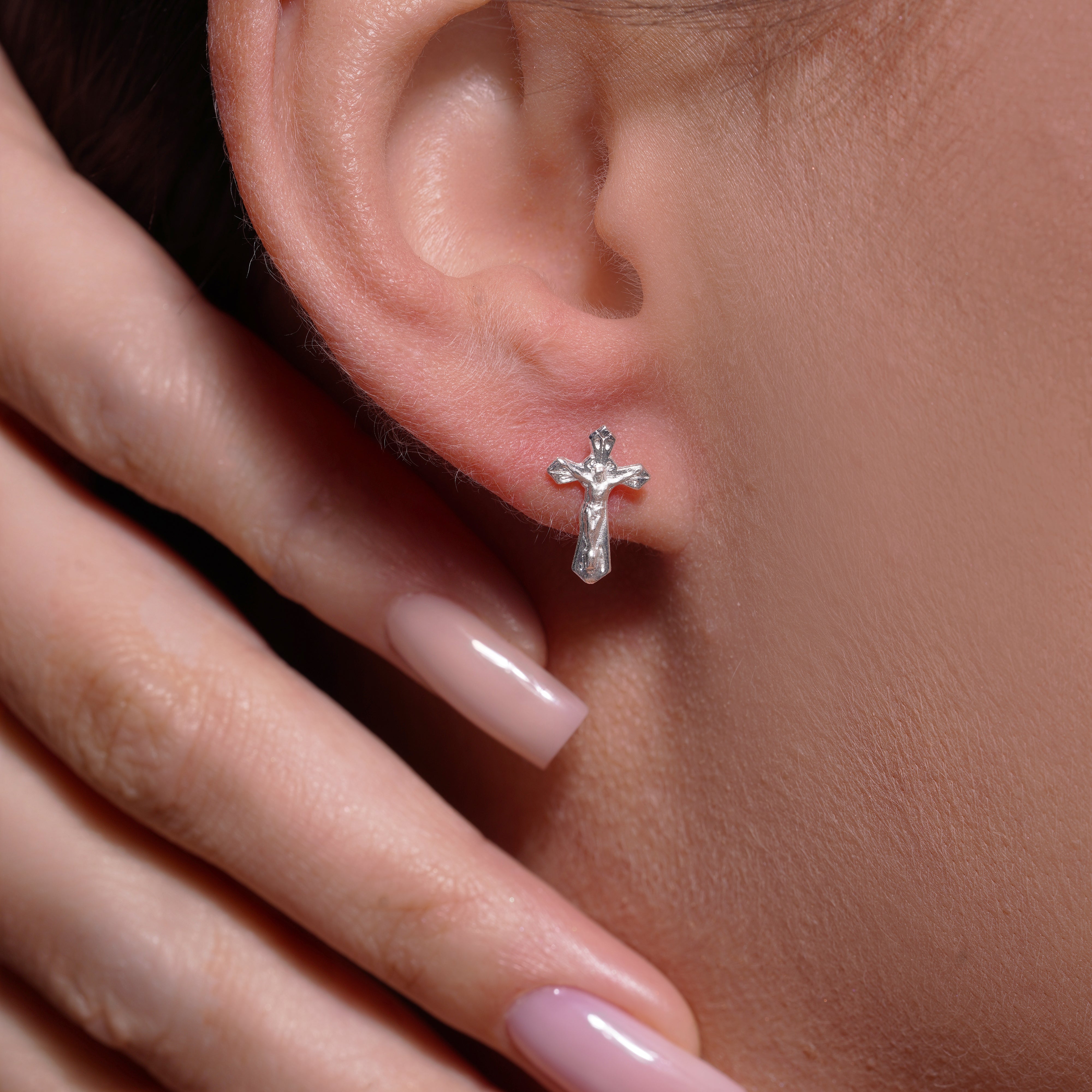 High Polished 925 Silver Crucifix Earrings - SIL00009