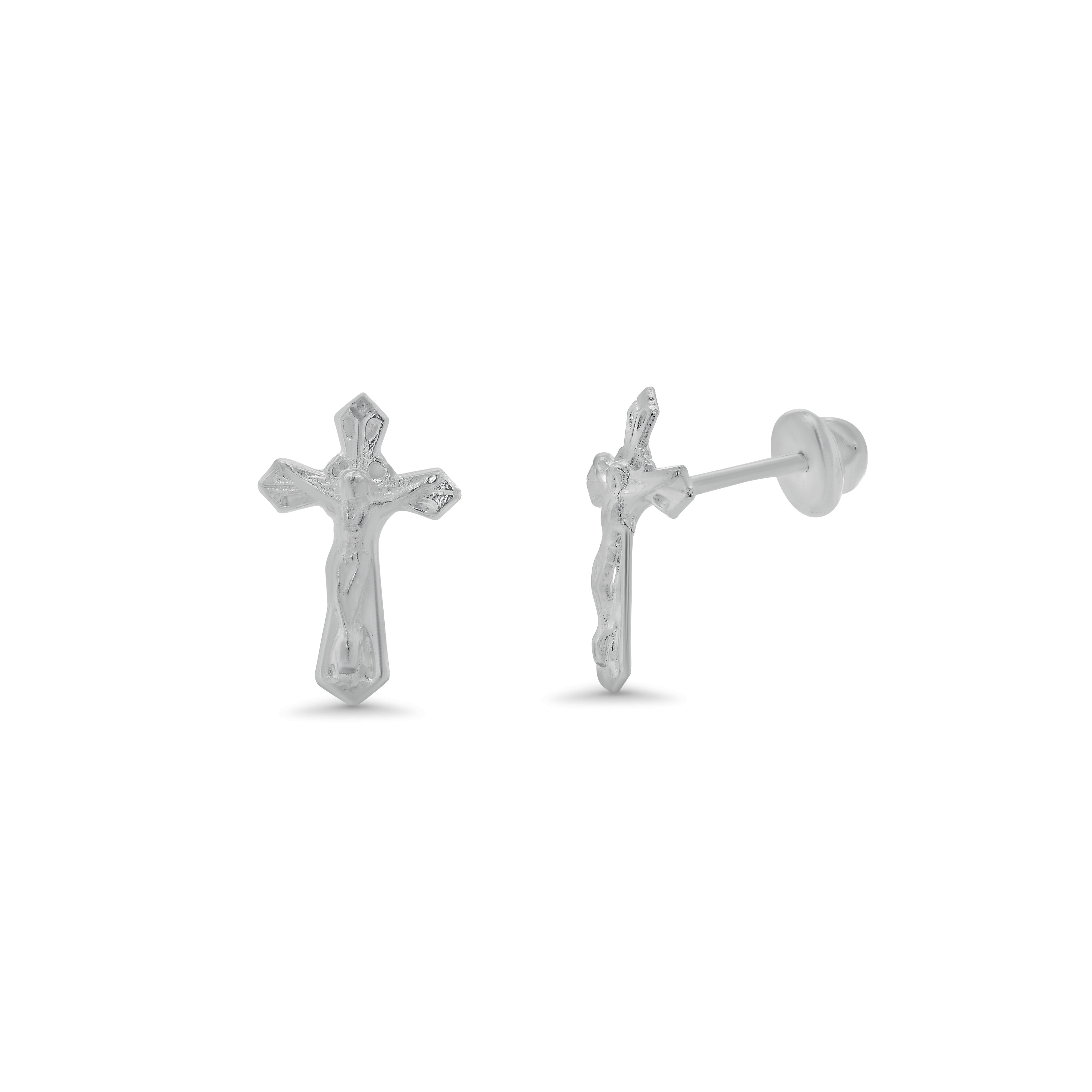 High Polished 925 Silver Crucifix Earrings - SIL00009