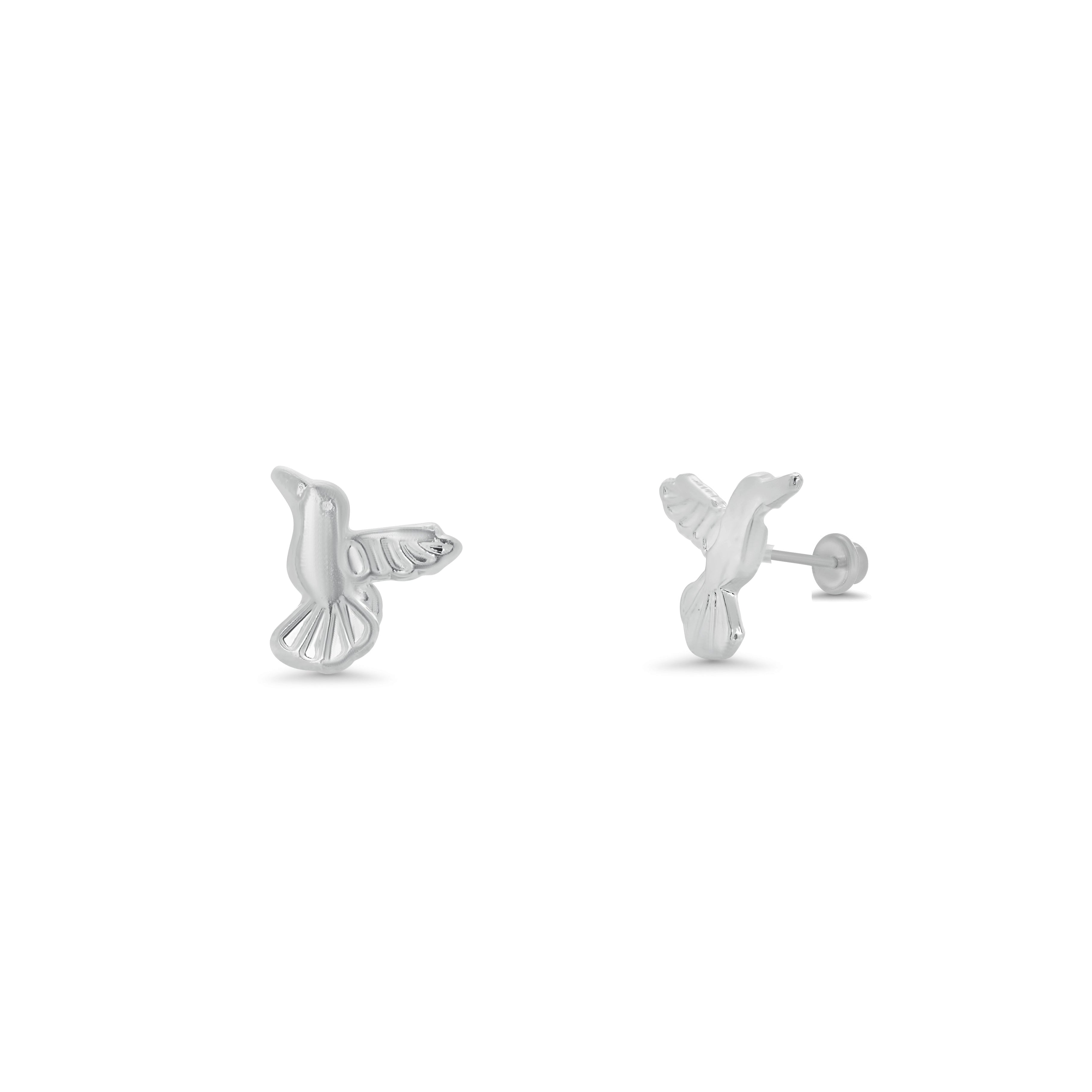 High Polished 925 Silver Hummingbird Earrings - SIL00010
