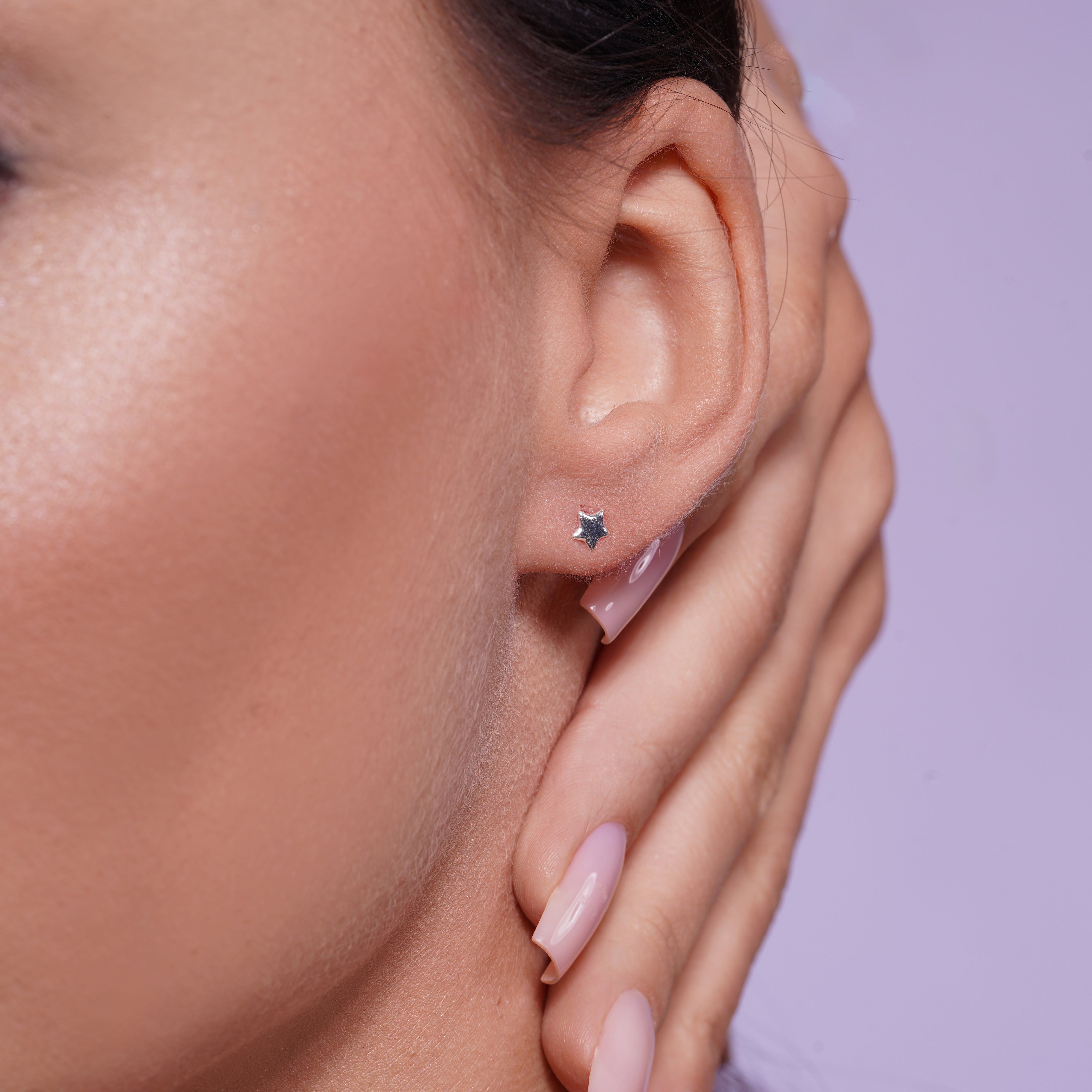 High Polished 925 Silver Mini Star Earrings - SIL00013