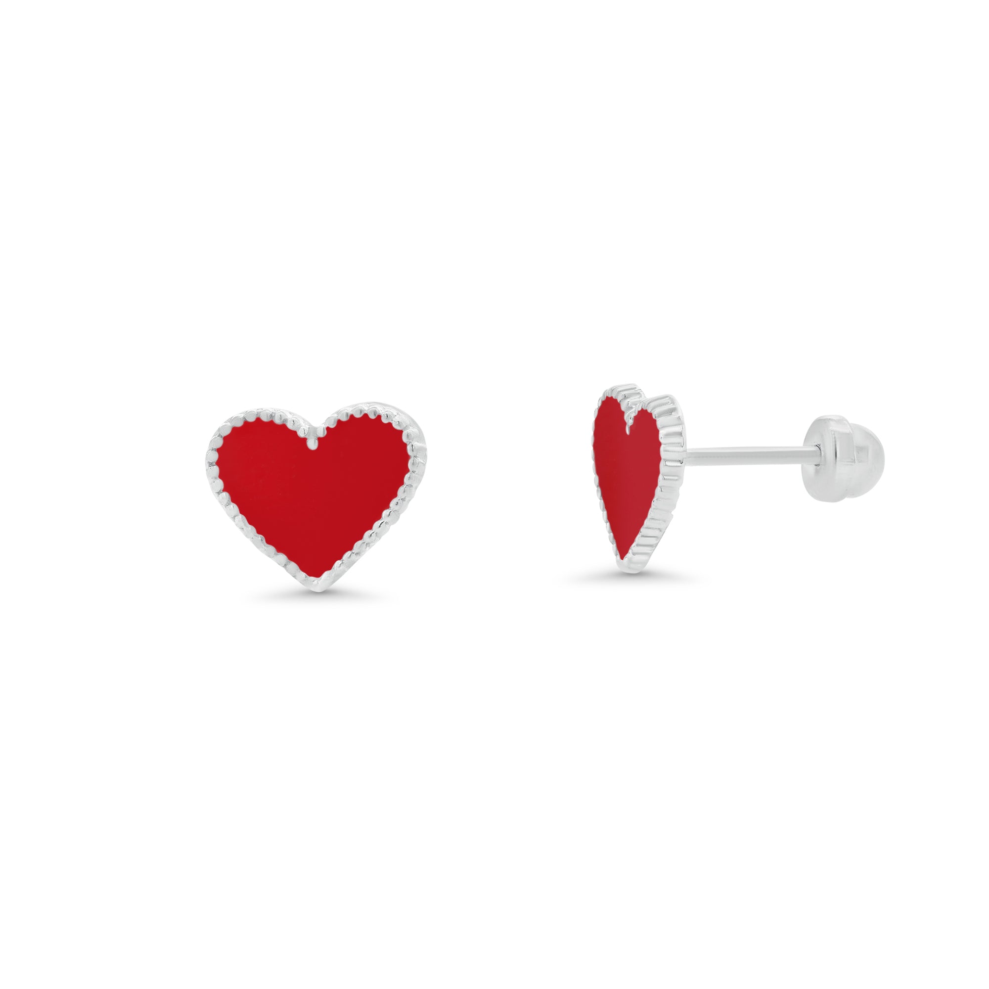 High Polished 925 Silver Enamel Heart Earrings- SIL00015