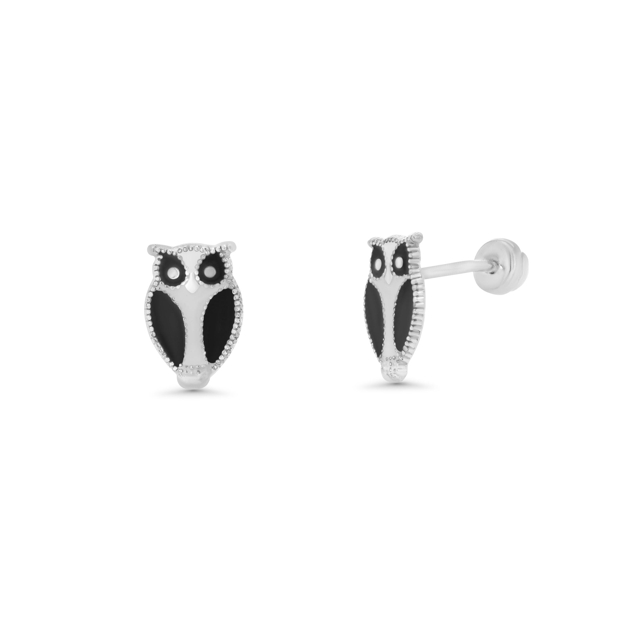 Aretes de Búho de Plata 925 Esmaltados de Alto Brillo - SIL00018