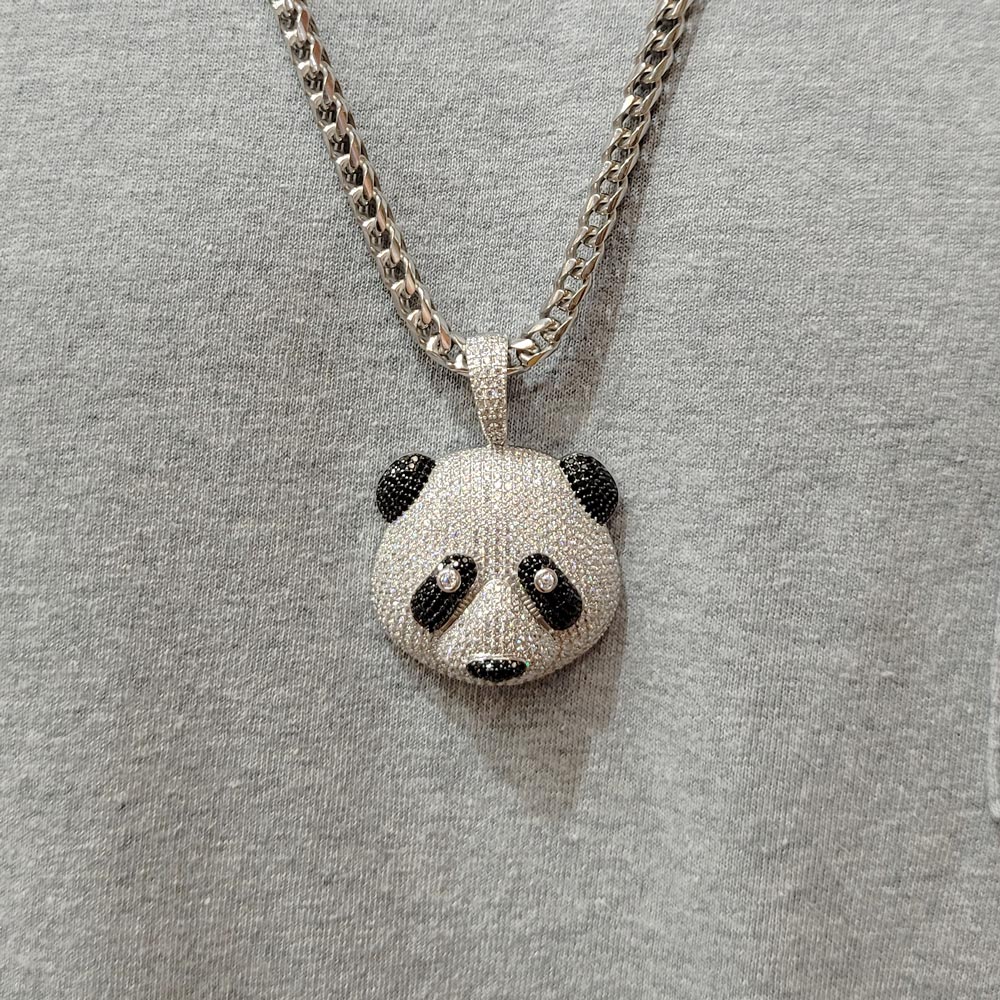 Rhodium Plated 925 Sterling Silver CZ Panda Hip Hop Pendant - SLP00265