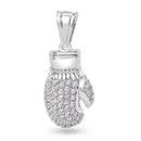 Rhodium Plated 925 Sterling Silver 3D Boxing Gloves Clear CZ Pendant - SLP00351