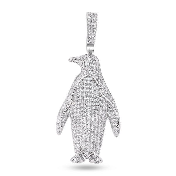Rhodium Plated 925 Sterling Silver Penguin Clear CZ Pendant - SLP00355