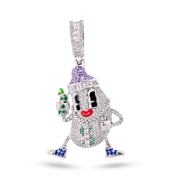 Rhodium Plated 925 Sterling Silver Milk Bottle Hip Hop Clear Purple and Green CZ Pendant - SLP00382