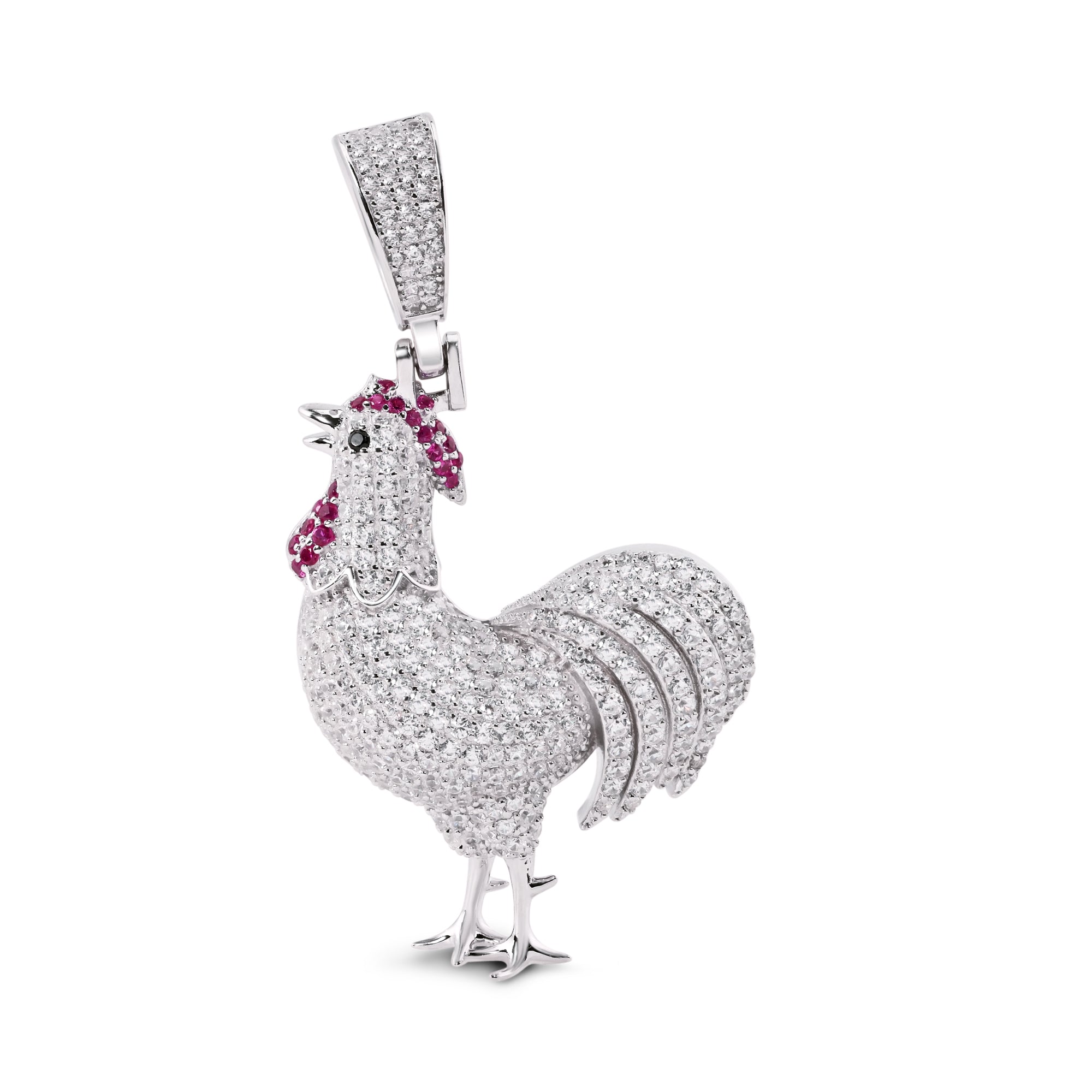 Colgante de pollo en plata de ley 925 rodiada con circonitas rojas y transparentes - SLP00390