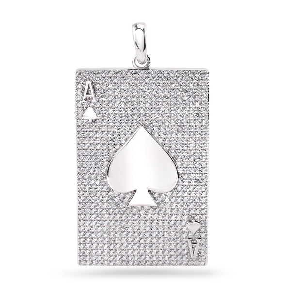 Rhodium Plated 925 Sterling Silver Ace of Spade Clear CZ Pendant - SLP00392