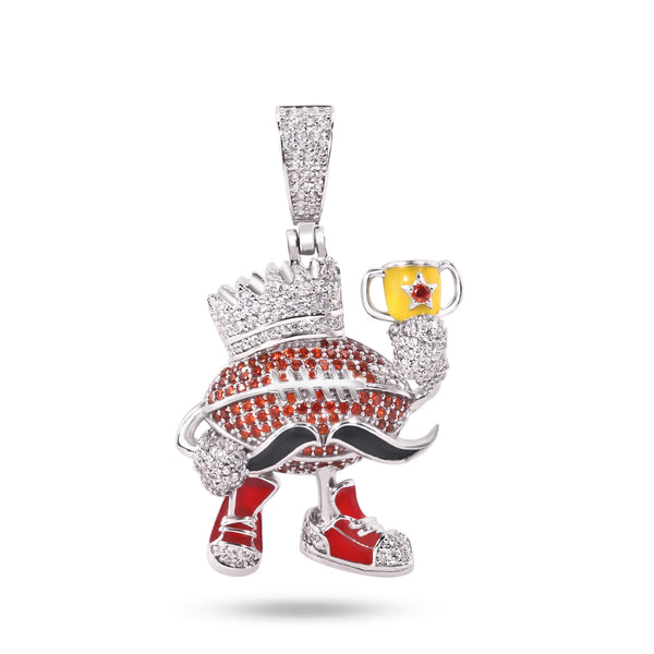 Rhodium Plated 925 Sterling Silver Football Crown Mustache Clear and Orange CZ Red Black and Yellow Enamel Pendant - SLP00398
