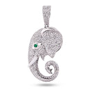 Rhodium Plated 925 Sterling Silver Elephant Green Eye and Clear CZ Pendant - SLP00406
