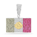 Rhodium Plated 925 Sterling Silver Rectangular Mexico Flag Clear, Green, Red CZ Pendant - SLP00429