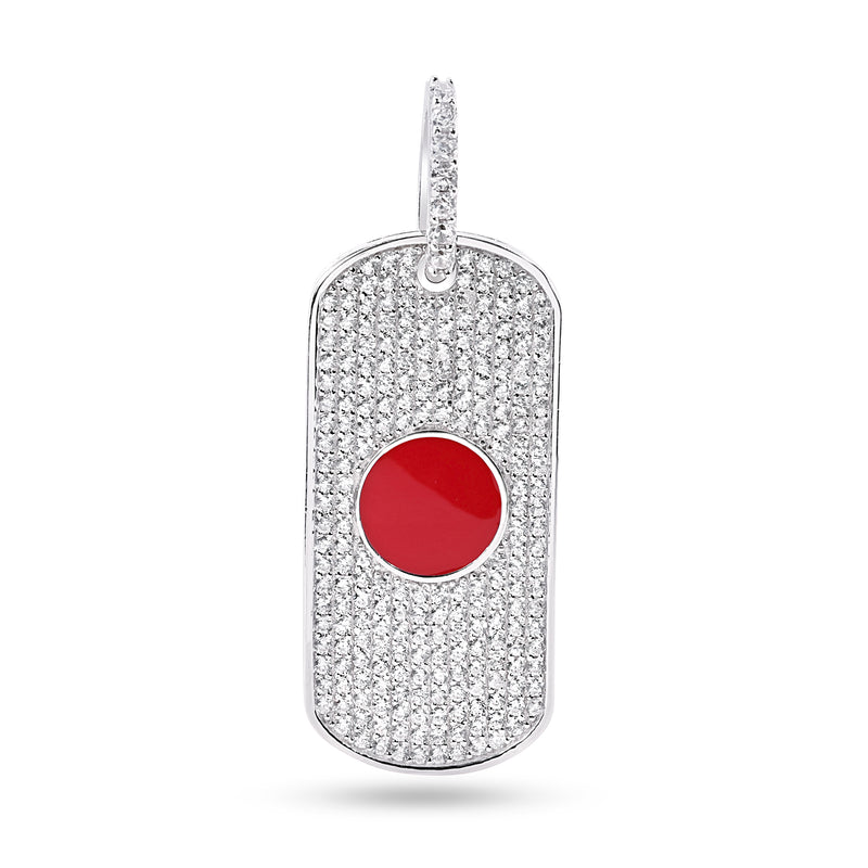 Rhodium Plated 925 Sterling Silver Rectangular Japan Flag Clear and Red CZ Pendant - SLP00430