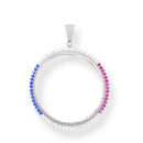Rhodium Plated 925 Sterling Silver Bezel for Coin Clear Blue and Red CZ Pendant - SLP00443
