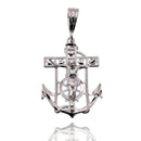 Rhodium Plated 925 Sterling Silver Anchor Crucifix Nautical 17mm x 24mm Pendant - SLP00473