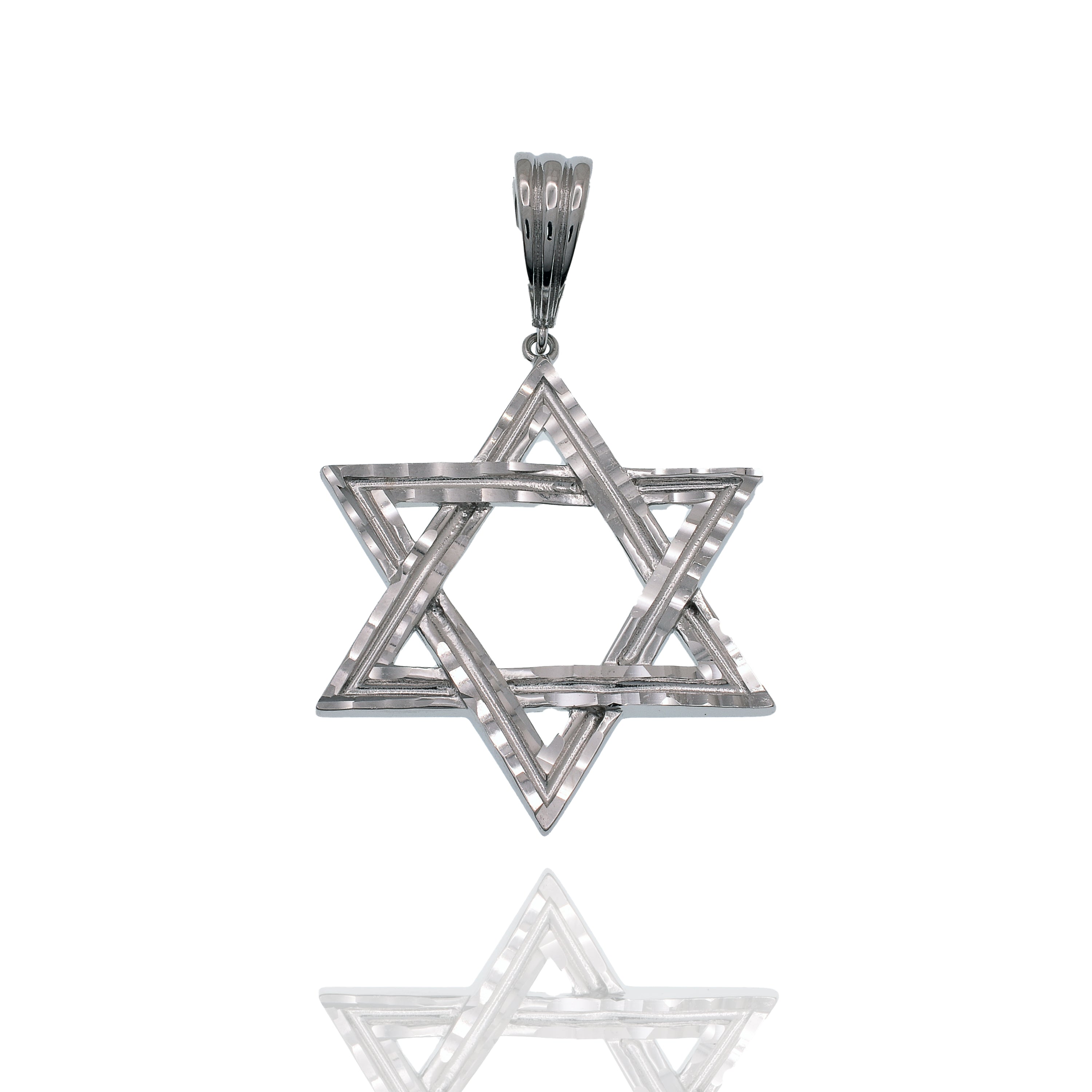 Rhodium Plated 925 Sterling Silver Diamond Cut Star of David 34mm Pendant - SLP00484