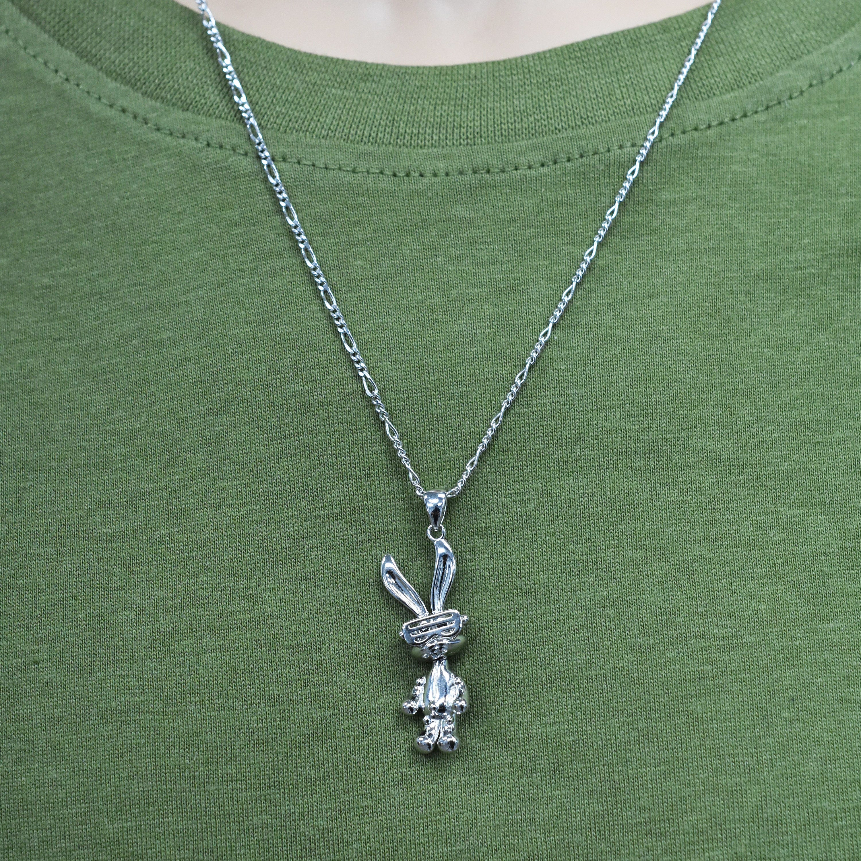 Rhodium Plated 925 Sterling Silver Rabbit Sunglasses Black CZ 10mm x 33mm Pendant - SLP00486