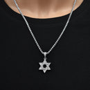 Rhodium Plated 925 Sterling Silver Star Of David Iced Out Clear CZ 23mm Pendant - SLP00491