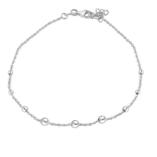 Rhodium Plated 925 Sterling Silver Cable Bead Charm Adjustable Anklet - SOA00031