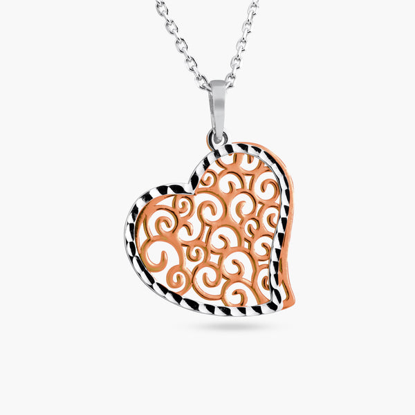 Rhodium and Rose Gold Plated 925 Sterling Silver Heart Necklace - SOP00016