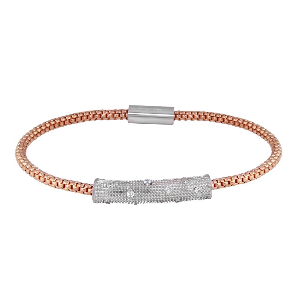 Clearance-Plated 925 Sterling Silver Bar CZ Magnetic Bracelet - SPB00004