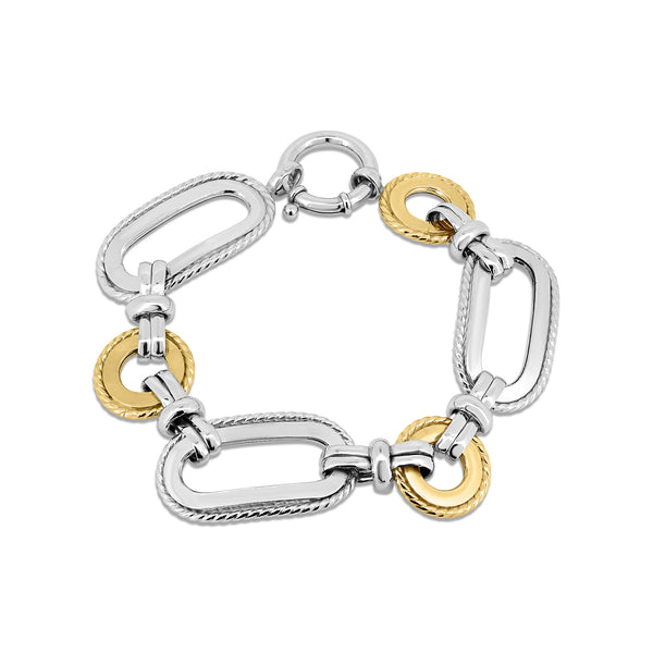 925 Sterling Silver 2 Toned Gold and Rhodium Plated Fancy Link Bracelet - SPB00014GP