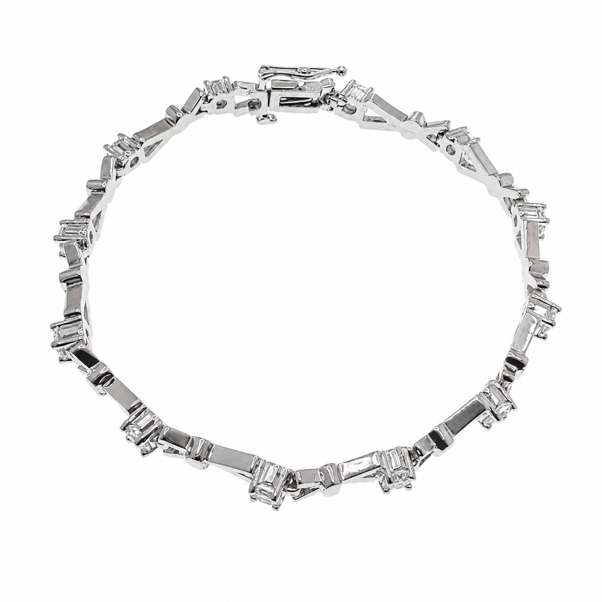 Rhodium Plated 925 Sterling Silver CZ X-link Fancy Bracelet - SPB00021
