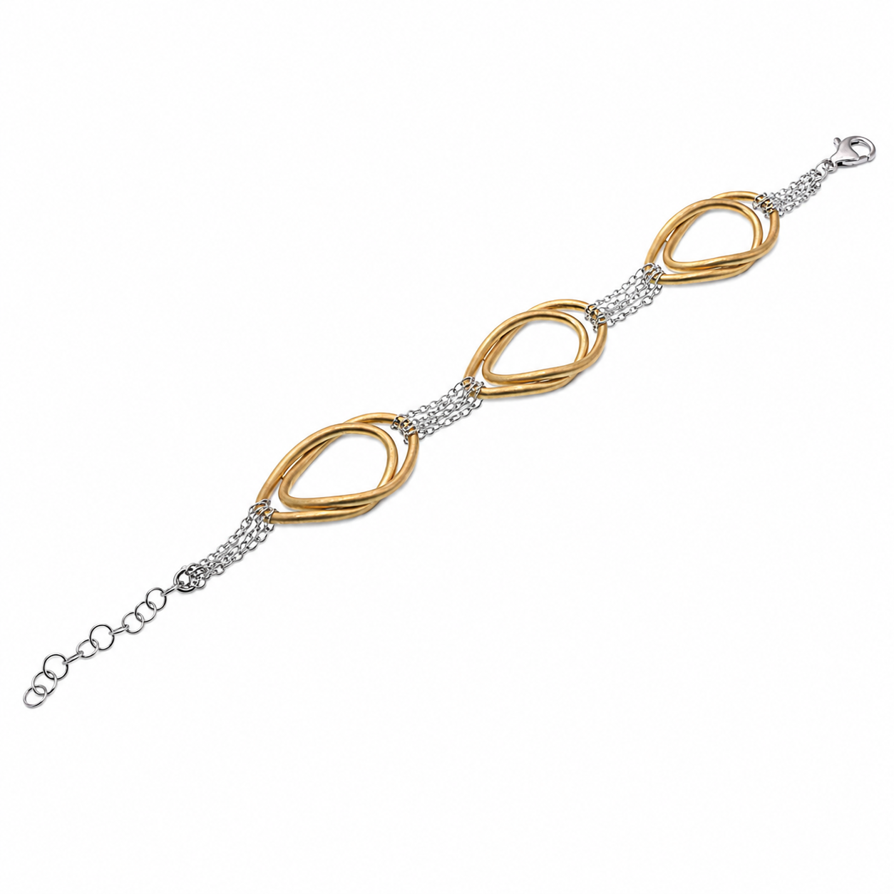 Clearance - Two-Tone Plated 925 Silver Oval Matte Link Italian Bracelet - SPB00022
