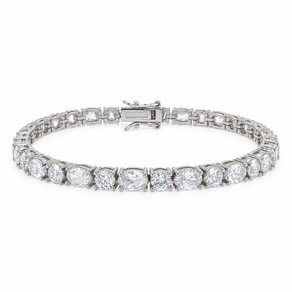 Final Price - Sterling Rhodium Plated Oval and Round CZ Tennis Bracelet- SPB00023