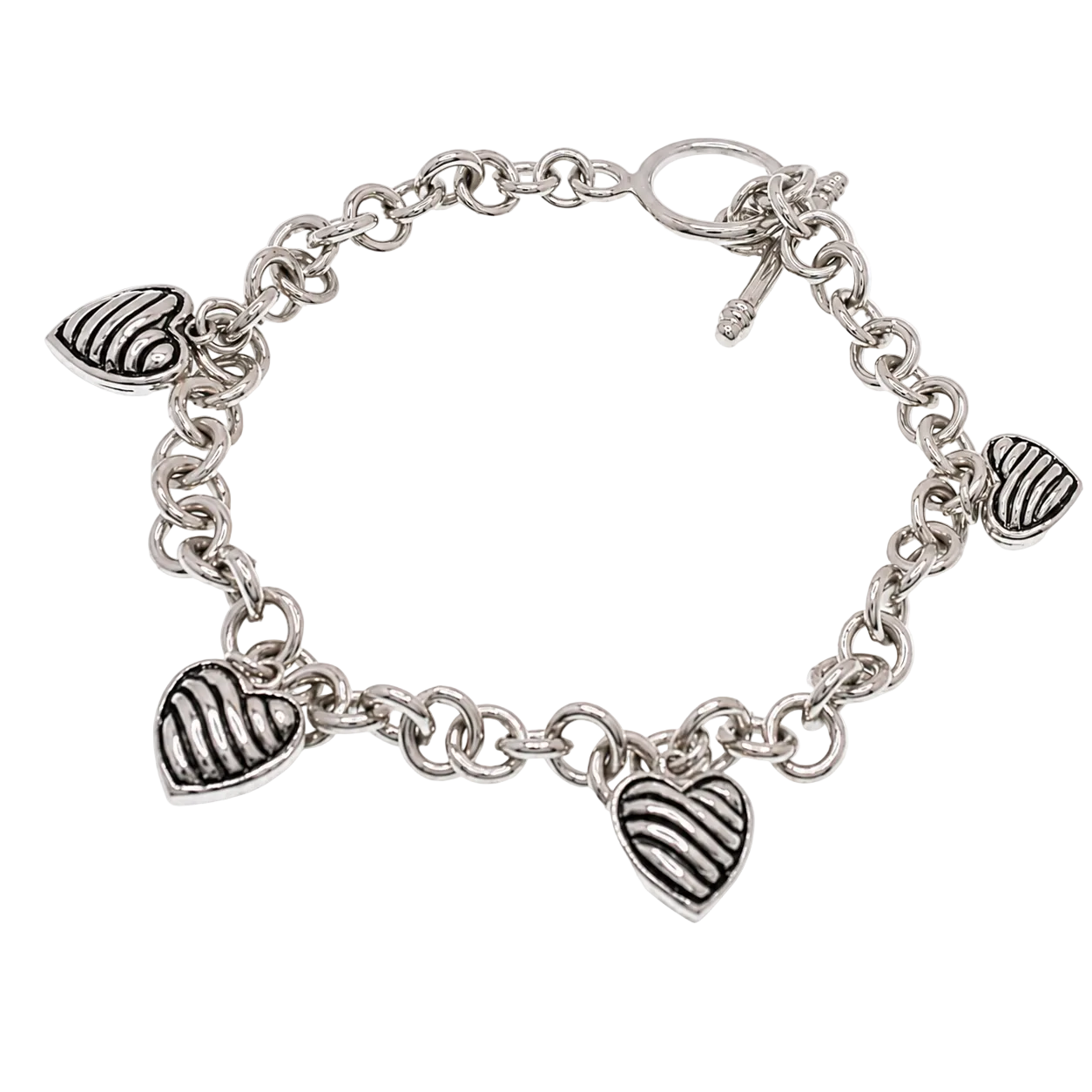 Pulsera con dije de corazón de plata de ley 925 bañada en rodio - SPB00031